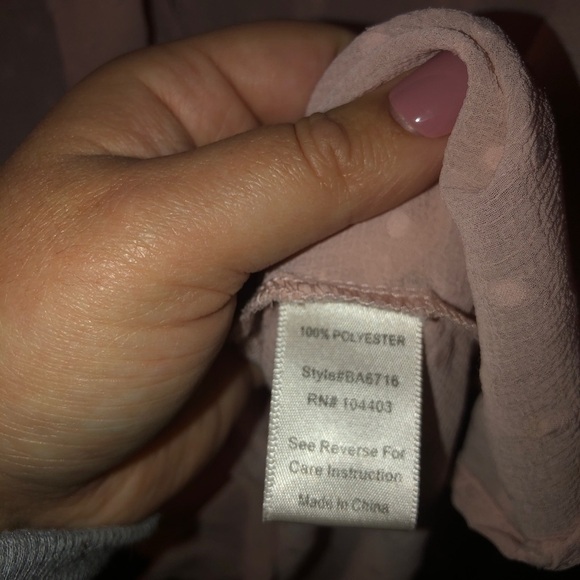 Blu Pepper Light Pink Swiss Dot Long Sleeve Bow Blouse Top - Picture 7 of 9